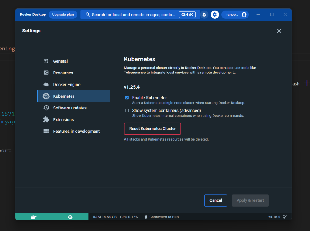 Kubernetes is enabled in Docker Desktop